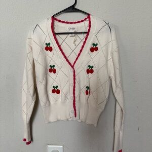 Jessica Simpson Cherry Embroidered Cream Cardigan women’s medium NWOT valentine